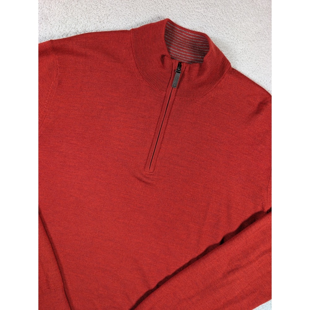 Untuckit Mens Red Extrafine Merino Wool Quarter Zip Sweater Large